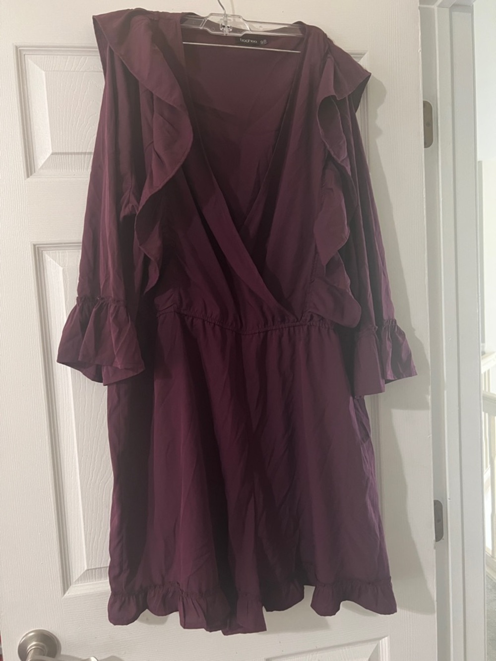 Deep Plum Ruffle romper  Dress - 3/4 Sleeve